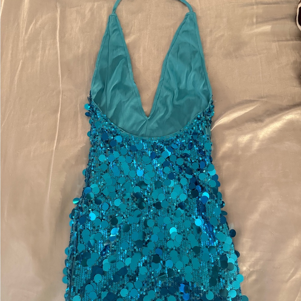 Turquoise Sequin Mini Dress - Picture 4 of 5